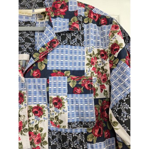 Vintage Bobbie Brooks Patchwork Rose Floral Plaid Buttondown Shirt, Plus 22W/24W - Picture 4 of 12